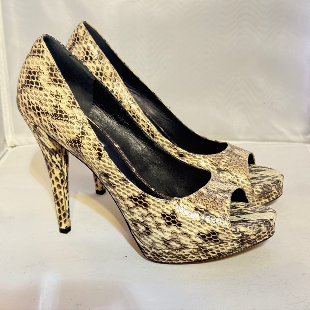 Vera Wang Snakeskin Peep-Toe Heels